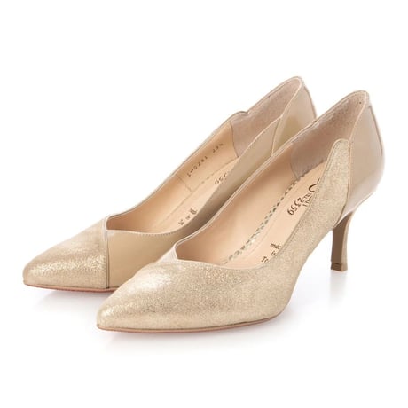 コンビネーションエナメルポインテットトゥパンプス/Combination enamel pointed toe pumps  L0241 （BEIGE）