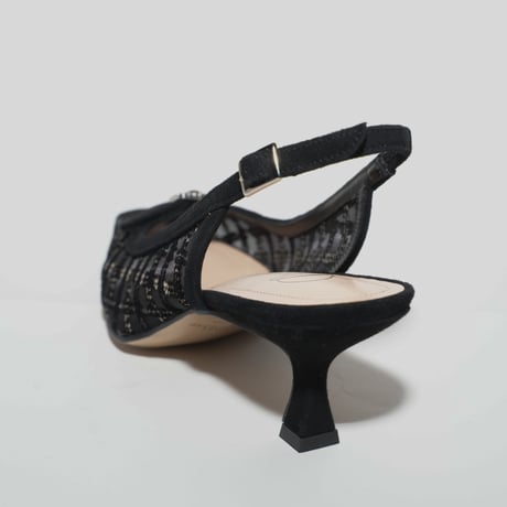 細スクエアラインストーン美錠付バックスリング/ Thin square rhinestone buckle sling back L0278A (BLACK/C)