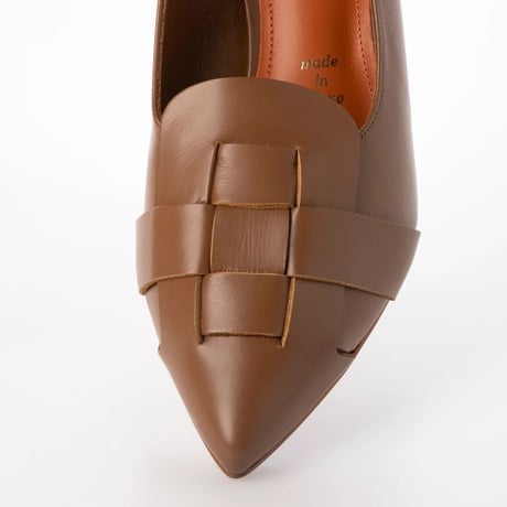 ポインテッドメッシュバックバンドパンプス/Pointed mesh back band pump L0242 (L.BROWN）