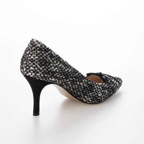 ポインテットトゥリボンツィードコンビネーションパンプス/Pointed toe ribbon combination tweed pumps L0260 (BLACKツィード)