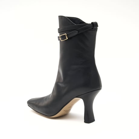 ダブルベルトスリムスクエアショートブーツ/Double Belt Slim Square Short Boots L0284（BLACK）