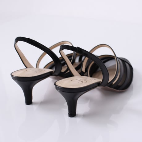チュールコンビネーションスリングバックヒールパンプス / Tulle combination sling back heel pumps L0216 (BLACK）
