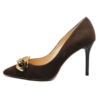 チェーンデザインポインテッドヒールパンプス/Chain design pointed heel pumps L0214 (D.BROWN/S）】