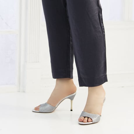 スパイクヒールミュールサンダル/Spike heel mule sandals L0217 (SILVER）