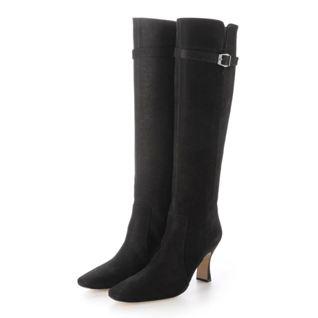 スクエアトゥバックルベルト付きロングブーツ/Square toe buckle belt long boots L0247（BLACK/N）