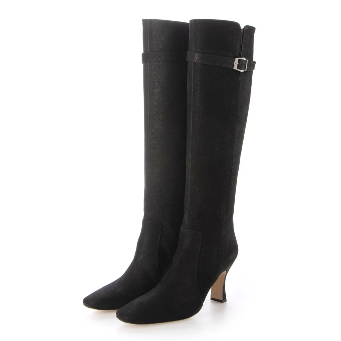 スクエアトゥバックルベルト付きロングブーツ/Square toe buckle