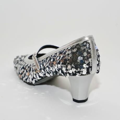 メリージェーンチュールスパンコール六角形ヒールパンプス/mary jane tulle spangle hexagon heel pamps(L0275)SILVER/SP
