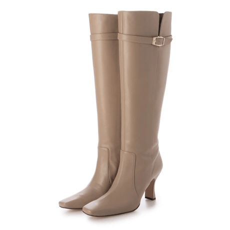 スクエアトゥバックルベルト付きロングブーツ/Square toe buckle belt long boots L0247（ASH PINK）