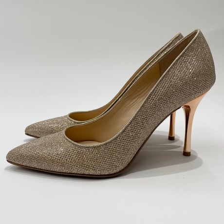 グリッターメッシュメタルヒールパンプス 9cm/Glitter mesh metal heel pumps L0235 (P.GOLD)