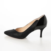 コンビネーションエナメルポインテットトゥパンプス/Combination enamel pointed toe pumps  L0241 （BLACK）