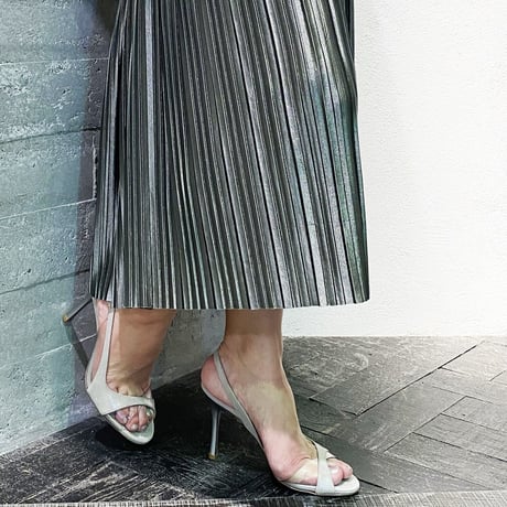 クリアバイアスデザインヒールサンダル/Clear bias design heel sandals L0220 (SILVER）