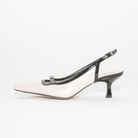 細スクエアラインストーン美錠付バックスリング/ Thin square rhinestone buckle sling back L0278 (IVORY/BLACK)