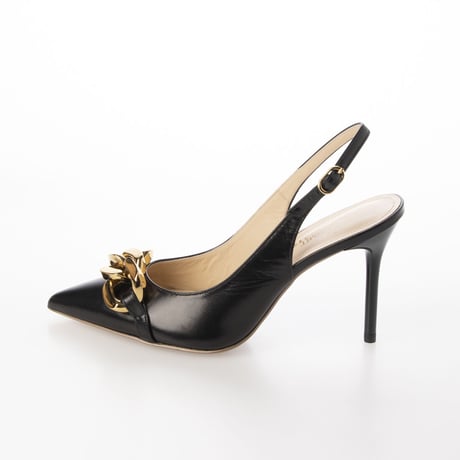 チェーンデザインポインテッドバックバンドパンプス/Chain design pointed back band pumps L0237 (BLACK）