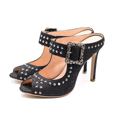 オープントゥスタッズドミュール  / Open toe studded mules L0180 (DENIM）