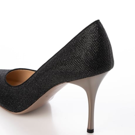 グリッターメッシュメタルヒールパンプス 9cm/Glitter mesh metal heel pumps L0235 (BLACK）