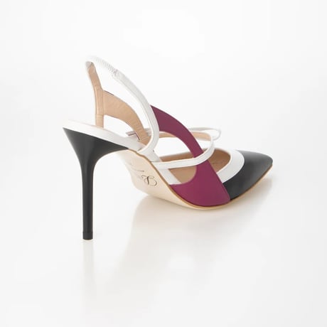 リボンポインテットトゥピンヒールバックスリング/Ribbon pointed toe pin heel back sling L0255 (BLACK/C）