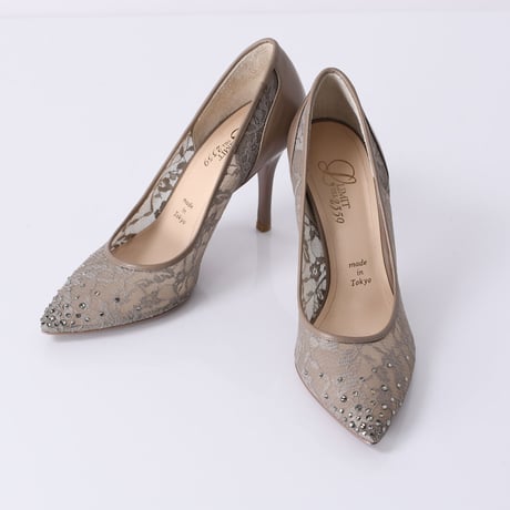 ラインストーンチュールヒールパンプス / Rhinestone tulle heel pumps L0210 (OAK）