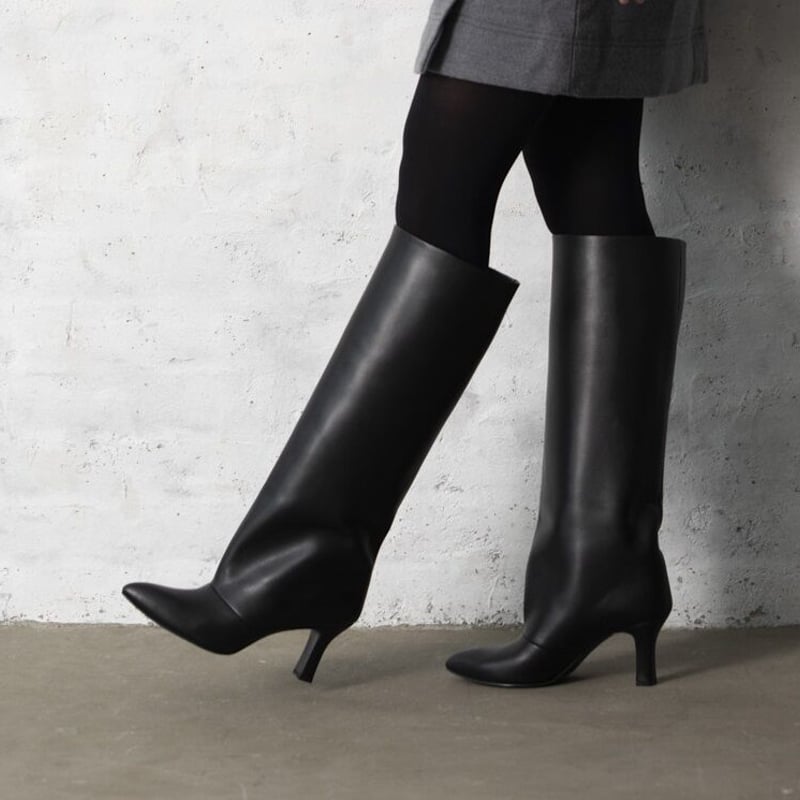 QUNG クン ラパンストレートロングブーツ ブラック 24cm qung クン ラパン ストレート ロングブーツ ブラック