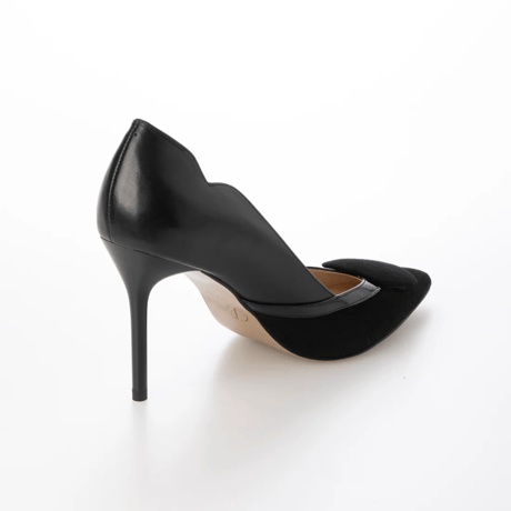 革巻プレートポインテットトゥデザインピンヒールパンプス/Leather plate pointed toe stiletto heel pumps L0258 (BLACK)
