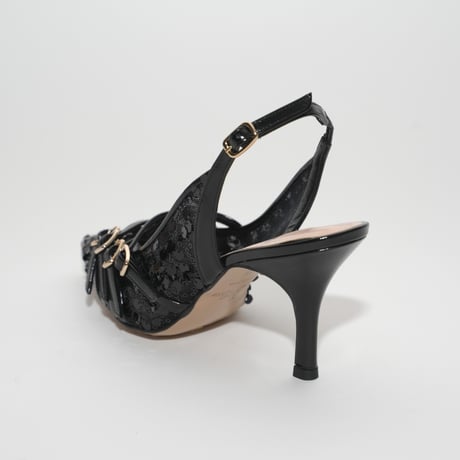 フォーストラップハイヒールバックスリング/ Four straps high heel slingback L0277A (BLACK/SP)