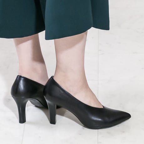 ポインテッドVカットヒールパンプス/ Pointed v-cut heel pumps L0193 (BLACK）