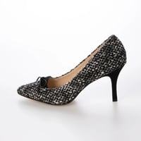 ポインテットトゥリボンツィードコンビネーションパンプス/Pointed toe ribbon combination tweed pumps L0260 (BLACKツィード)