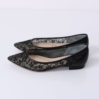 ラインストーンチュールフラットパンプス / Rhinestone tulle flat pumps L0218 (BLACK）