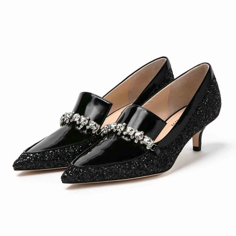グリッタービジューヒールローファー/Glitter bijou heel loafer L0265 (BLACK/G)