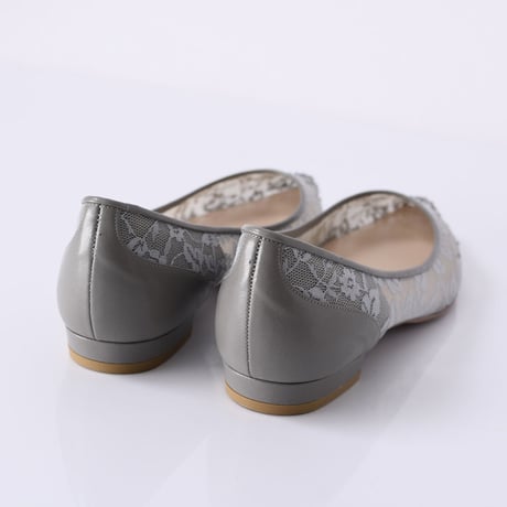 ラインストーンチュールフラットパンプス / Rhinestone tulle flat pumps L0218 (L.GRAY）