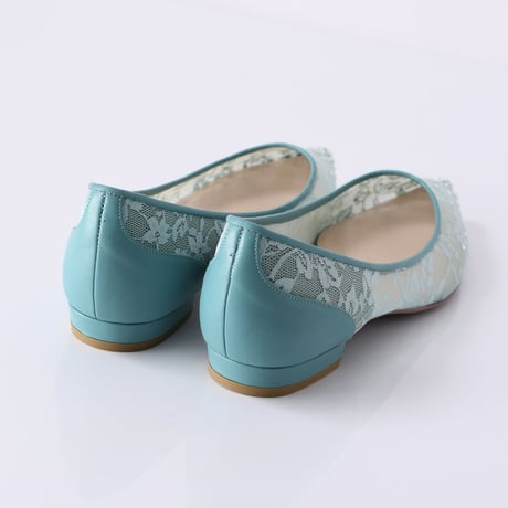 ラインストーンチュールフラットパンプス / Rhinestone tulle flat pumps L0218 (L.GREEN）