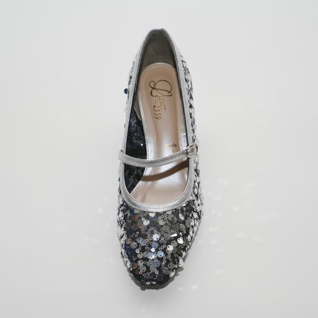 メリージェーンチュールスパンコール六角形ヒールパンプス/mary jane tulle spangle hexagon heel pamps(L0275)SILVER/SP