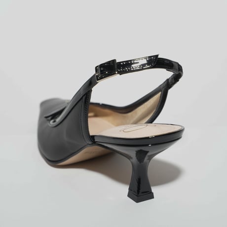 細スクエアラインストーン美錠付バックスリング/ Thin square rhinestone buckle sling back L0278 (BLACK)