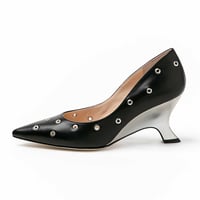 アイレットメタリックウェッジパンプス/Eyelet metallic wedge pumps L0262 (BLACK）