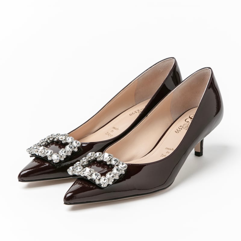 美品 OHGA ビジュースクエアバックル ドット柄 ポインテッドトゥ パンプス 美品 OHGA ビジュースクエアバックル ドット柄 ポインテッドトゥ