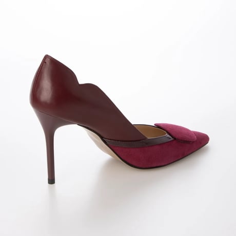 革巻プレートポインテットトゥデザインピンヒールパンプス/Leather plate pointed toe stiletto heel pumps L0258 (WINE)
