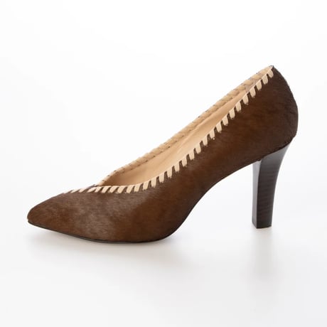 ポニーレザーデザインポインテットトゥパンプス/Pony leather design pointed toe pumps L0259 (BROWN)