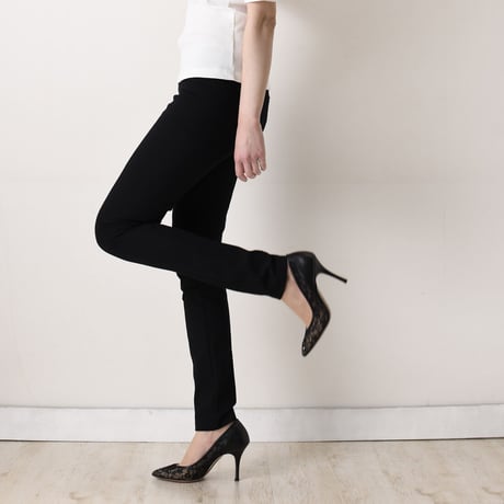 ラインストーンチュールヒールパンプス / Rhinestone tulle heel pumps L0210 (BLACK）