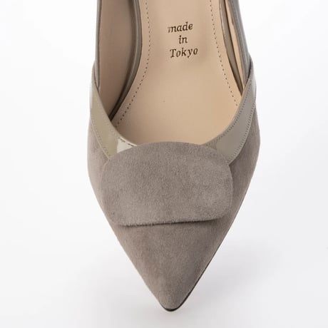 革巻プレートポインテットトゥデザインピンヒールパンプス/Leather plate pointed toe stiletto heel pumps L0258 (GREY)