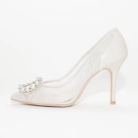 オーバルビジューポインテッドチュールパンプス / Oval bijou pointed tulle pumps L0276  (L.GRAY)