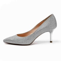 グリッターメッシュメタルヒールパンプス 7cm/Glitter mesh metal heel pumps L0234 (SILVER）