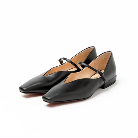 Vカットメリージェーンフラットパンプス/ V-cut Mary Jane Flat Pumps L0294 (BLACK)