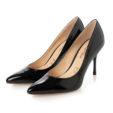 ポインテッドトゥエナメルヒールパンプス/Pointed toe enamel heel pumps L0209E (BLACK/E）