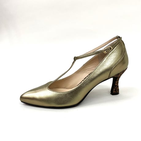 Tストラップ ポインテットグリッターヒールパンプス/T-strap pointed toe glitter heel pumps L0111A (GOLD/M)