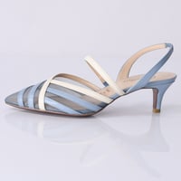 チュールコンビネーションスリングバックヒールパンプス / Tulle combination sling back heel pumps L0216 (BLUE）