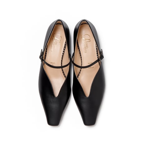Vカットメリージェーンフラットパンプス/ V-cut Mary Jane Flat Pumps L0294 (BLACK)