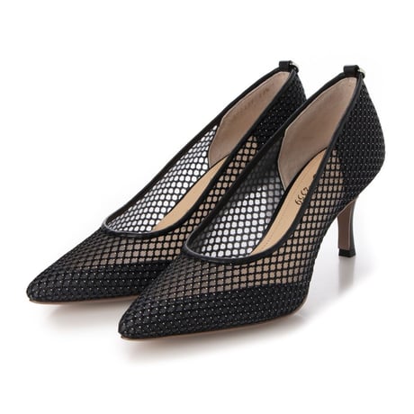 メッシュチュールポインテッドパンプス/Mesh tulle pointed pumps L0239（BLACK）