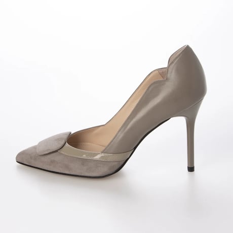 革巻プレートポインテットトゥデザインピンヒールパンプス/Leather plate pointed toe stiletto heel pumps L0258 (GREY)