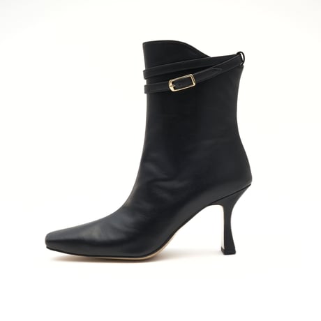 ダブルベルトスリムスクエアショートブーツ/Double Belt Slim Square Short Boots L0284（BLACK）