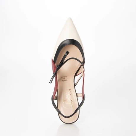 リボンポインテットトゥピンヒールバックスリング/Ribbon Pointed toe pin heel back sling L0255 (IVORY/C）