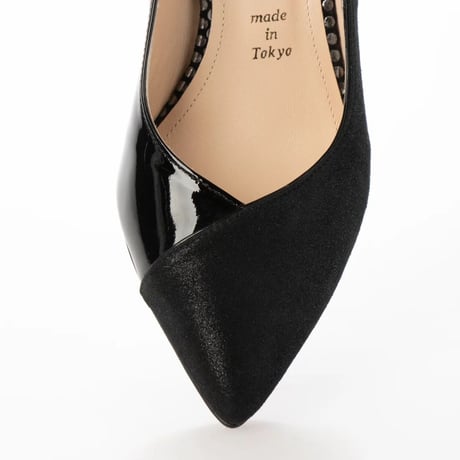 コンビネーションエナメルポインテットトゥパンプス/Combination enamel pointed toe pumps  L0241 （BLACK）